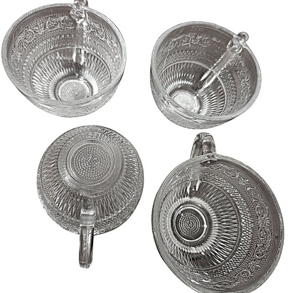 Set of 4 Cups, Four Vintage Embossed Glass Teacups, Coffee Cups, Tea Cup Set, - Picture 6 of 8